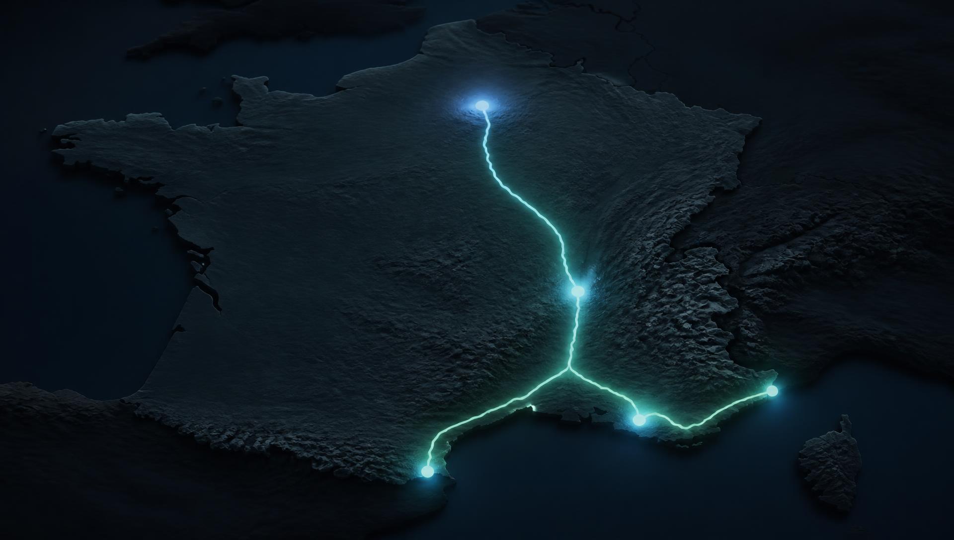 Night map of France and Europe